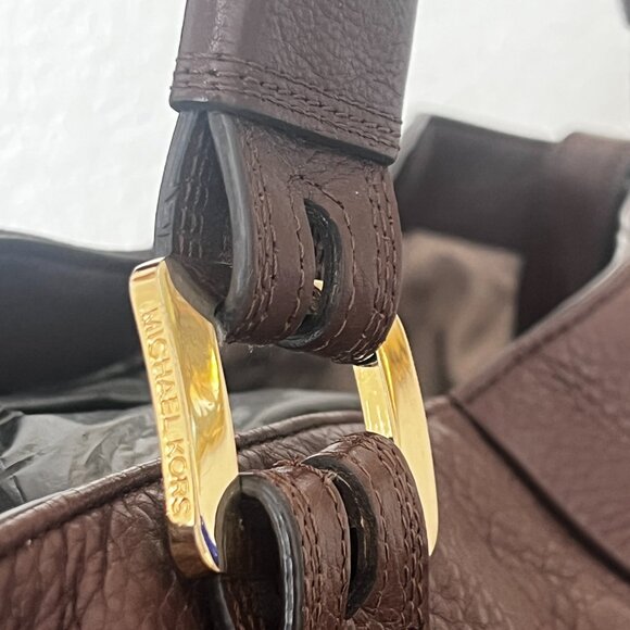 Michael Kors Harness Grab Bag Brown Handbag Purse Pebble Leather - Picture 7 of 13